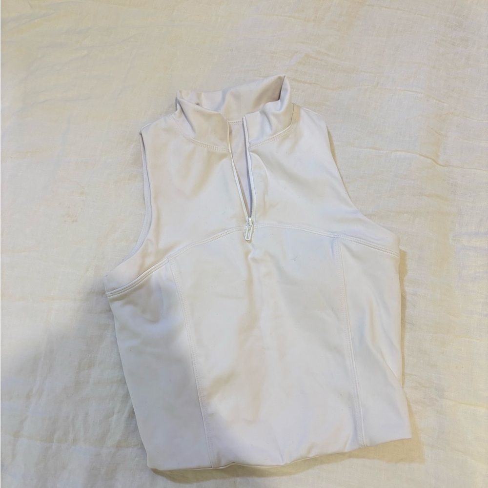 Sleeveless White Zip-Up Top